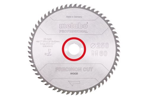 METABO Pilový kotouč "precision cut wood - professional", 250 x 30 mm, 60 zubů, 15° 628049000