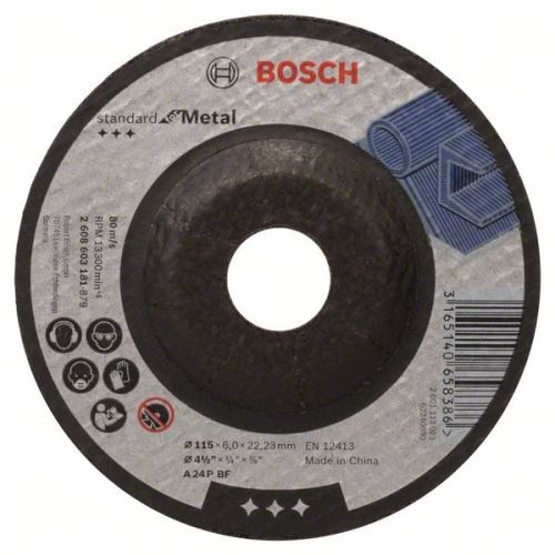 BOSCH Hrubovací kotouč profilovaný Standard for Metal A 24 P BF, 115 mm, 22,23 mm, 6,0 mm 2608603181