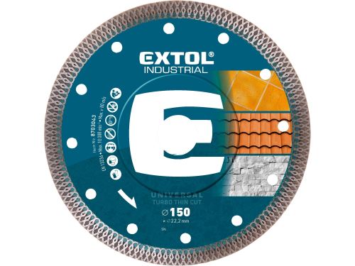 EXTOL INDUSTRIAL kotouč diamantový řezný, turbo Thin Cut, suché i mokré řezání, O 150x22,2x1,8mm 8703043