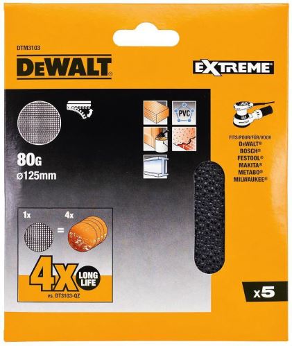 DeWALT brusná síťovina, suchý zip, 125 mm, P120 (10 ks) DTM3115