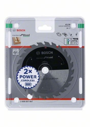 BOSCH Pilový kotouč pro aku pily; Standard for Wood 136x15,875x1,5/1,0x24T 2608837667