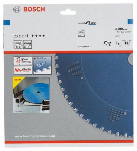 BOSCH Pilový kotouč do okružních pil Expert for Steel 190 x 20 x 2,0 mm, 40 2608643056