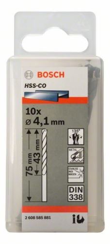 BOSCH Vrtáky do kovu HSS-Co, DIN 338 4,1 x 43 x 75 mm (10 ks) 2608585881