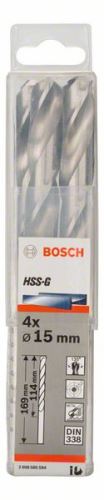 BOSCH Vrtáky do kovu HSS-G, DIN 338 15 x 114 x 169 mm (4 ks) 2608585594