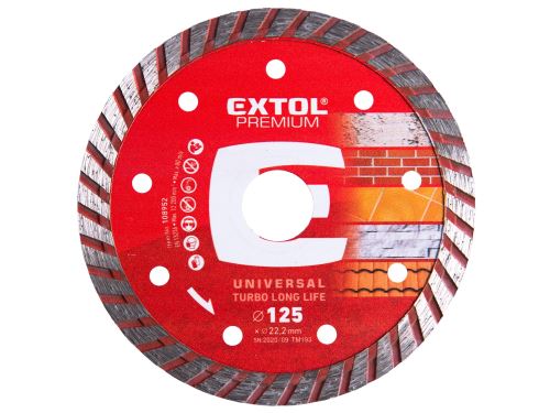 EXTOL PREMIUM kotouč diamantový řezný, turbo Long Life - suché i mokré řezání, 125x22,2x2,3mm 108952