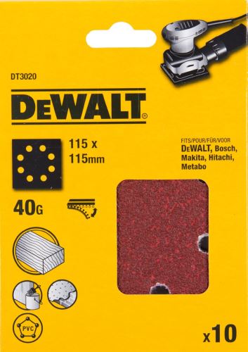 DeWALT Brusný papír 115 x 115 mm, P320, suchý zip (10 ks) DT3026