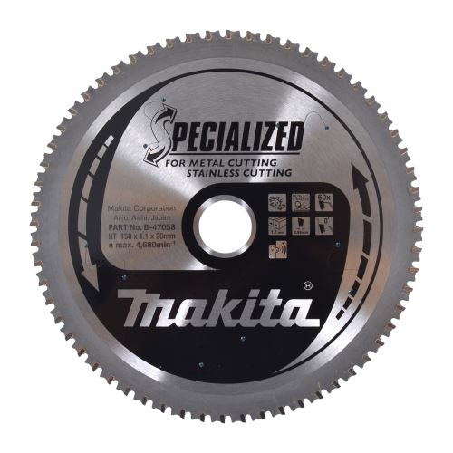 MAKITA kotouč pilový nerez SPECIALIZED 150x1.1x20 mm 60 zubů B-47058