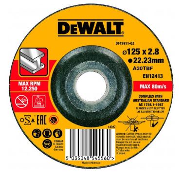 DeWALT Řezný kotouč na kov vypouklý 125 x 22,2 x 3,0 mm DT43911