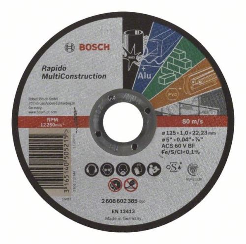 BOSCH Dělicí kotouč rovný Rapido Multi Construction ACS 60 V BF, 125 mm, 1,0 mm 2608602385