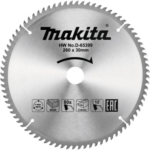 MAKITA Pilový kotouč na dřevo 260x30mm 80Z D-65399