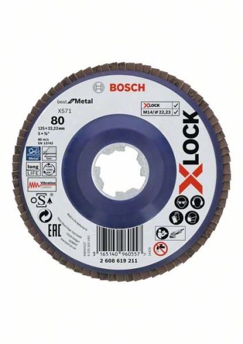 BOSCH X-LOCK Lamelové brusné kotouče Best for Metal systému Ø 125 mm, G 80, X571,rovná verze, plast 2608619211