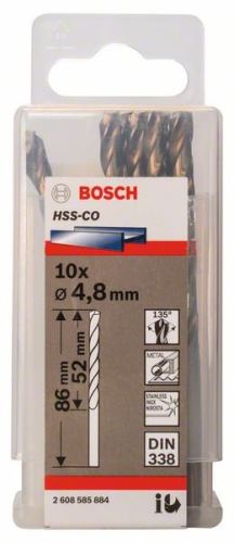 BOSCH Vrtáky do kovu HSS-Co, DIN 338 4,8 x 52 x 86 mm (10 ks) 2608585884