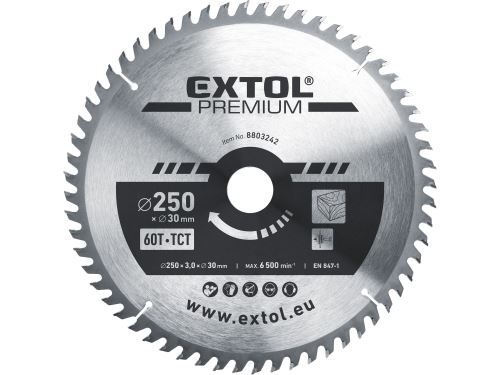 EXTOL PREMIUM kotouč pilový s SK plátky, O 250x3,0x30mm, 60T 8803242