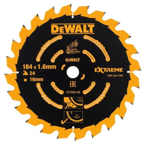 DeWALT Pilový kotouč EXTREME pro AKU kotoučové pily, 184 x 16 mm, 24 zubů DT1669