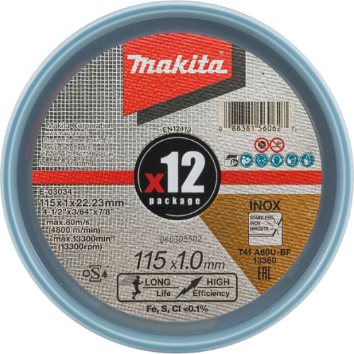 MAKITA Řezný kotouč pro ocel a nerez 115x1.0x22.23mm E-03034-12