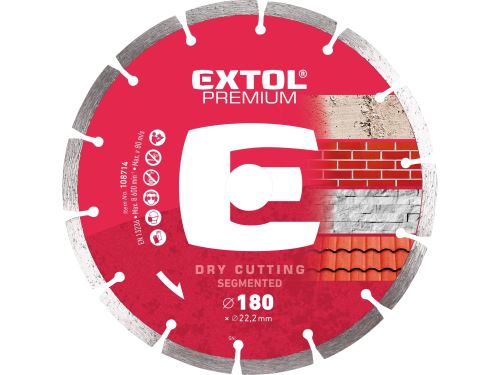 EXTOL PREMIUM kotouč diamantový řezný segmentový - suché řezání, O 180x22,2x2,5mm 108714