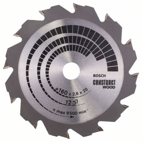 BOSCH Pilový kotouč Construct Wood 160 x 20/16 x 2,6 mm; 12 2608640630