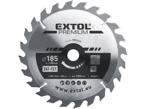 EXTOL PREMIUM kotouč pilový s SK plátky, O 185x3,0x20mm, 24T 8803225