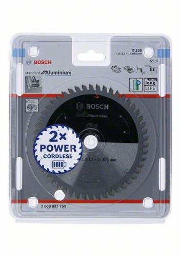 BOSCH Pilový kotouč pro aku pily; Standard for Aluminium 136x15,875x1,6/1,1x50T 2608837753