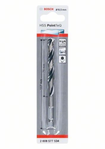 BOSCH Vrták do kovu HSS PointTeQ HEX se 6hrannou stopkou; 8.5 mm (5 ks) 2608577534