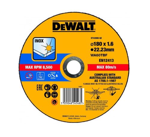 DeWALT Řezný kotouč na nerezovou ocel (Typ 1) 180 x 22,2 x 1,6 mm DT43908