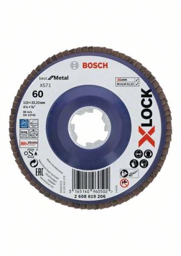 BOSCH X-LOCK Lamelové brusné kotouče Best for Metal systému Ø 115 mm, G 60, X571, rovná verze, plast 2608619206