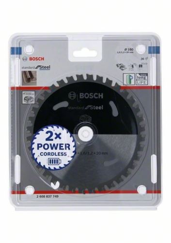 BOSCH Pilový kotouč pro aku pily; Standard for Steel 160x20x1,6/1,2x36T 2608837749