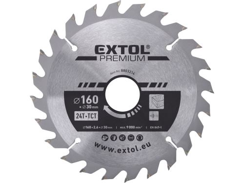 EXTOL PREMIUM kotouč pilový s SK plátky, O 160x2,6x30mm, 24T 8803214