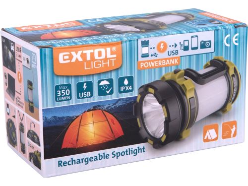 Extol svítilna 350lm, Cree XPG2 LED, 360° osvětlení, USB nabíjení s powerbankou, CREE XPG2 R5 LED + 40x LED 43140