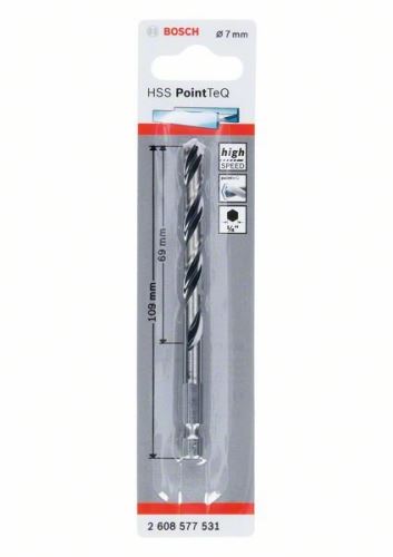 BOSCH Vrták do kovu HSS PointTeQ HEX se 6hrannou stopkou; 7.0 mm (5 ks) 2608577531