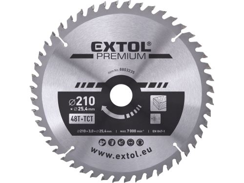 EXTOL PREMIUM kotouč pilový s SK plátky, O 210x3,0x25,4mm, 48T 8803235