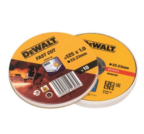 DeWALT Sada řezných kotoučů na nerez, plochý, 125 x 22,2 x 1,0 mm (10 ks) DT3507