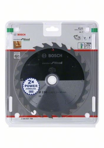 BOSCH Pilový kotouč pro aku pily; Standard for Wood 190x30x1,6/1,1x24T 2608837708