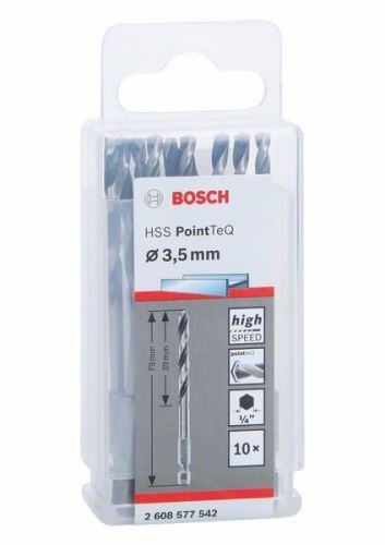 BOSCH Vrták do kovu HSS PointTeQ HEX se 6hrannou stopkou; 3.5 mm 2608577542