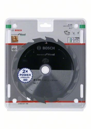 BOSCH Pilový kotouč pro aku pily; Standard for Wood 190x30/20x1,6/1,1x16T 2608837706