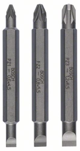 BOSCH 3dílná sada oboustranných čepelí PH1, PZ1, S 0,6x4,5; PH2, PZ2, S 1,0x5,5; 60 mm 2607001745