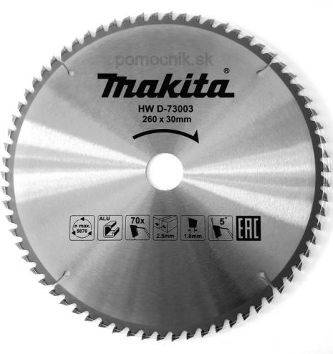 MAKITA kotouč pilový hliník TCT 260x2.8x30 mm 70 zubů D-73003