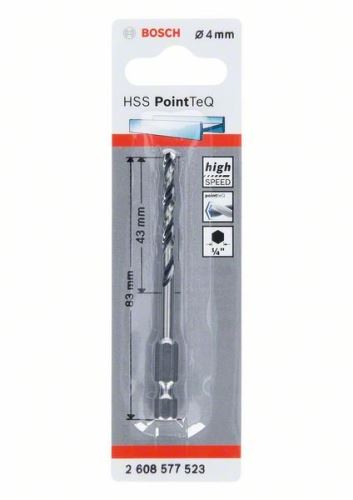 BOSCH Vrták do kovu HSS PointTeQ HEX se 6hrannou stopkou; 4.0 mm (5 ks) 2608577523