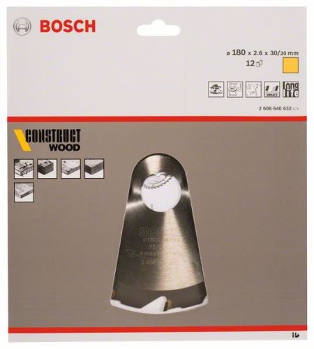 BOSCH Pilový kotouč Construct Wood 180 x 30/20 x 2,6 mm; 12 2608640632