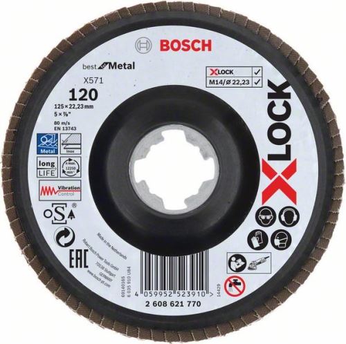 BOSCH X-LOCK Lamelové brusné kotouče Best for Metal systému Ø 125 mm, G 120, X571, lomená verze, plast 2608621770