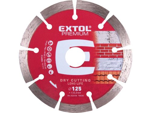 EXTOL PREMIUM kotouč diamantový řezný, segmentový Long Life - suché řezání, 125x22,2x2mm 108912