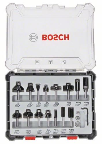 BOSCH Smíšená sada tvarových fréz s vřetenem Ø 6 mm, 15 ks 2607017471