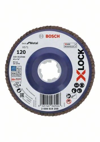 BOSCH X-LOCK Lamelové brusné kotouče Best for Metal systému Ø 115 mm, G 120, X571, rovná verze, plast 2608619208