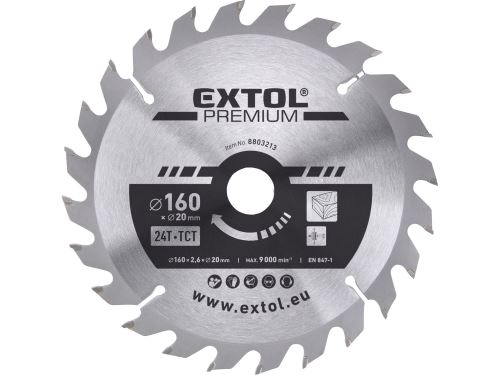 EXTOL PREMIUM kotouč pilový s SK plátky, O 160x2,6x20mm, 24T 8803213