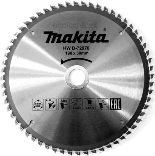 MAKITA kotouč pilový hliník TCT 190x2.2x30 mm 60 zubů D-72970