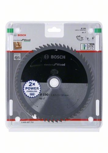 BOSCH Pilový kotouč pro aku pily; Standard for Wood 190x30/20x1,6/1,1x60T 2608837711