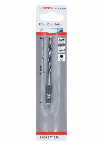 BOSCH Vrták do kovu HSS PointTeQ HEX se 6hrannou stopkou; 4.5 mm (5 ks) 2608577525