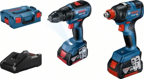 BOSCH Sada aku nářadí, Aku rázový utahovák + Aku vrtací šroubovák, GDX 18V-200 + GSR 18V-50+ 2× GBA 18V 4.0Ah + GAL 18V-40 06019J2220