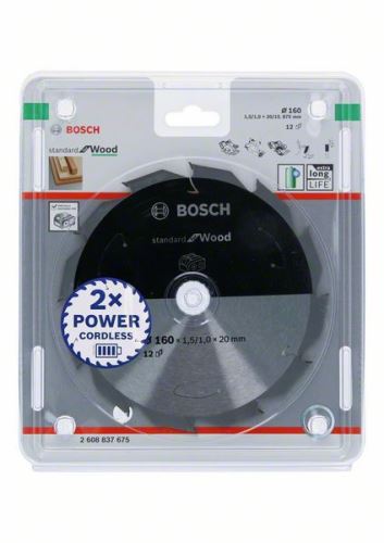 BOSCH Pilový kotouč pro aku pily; Standard for Wood 160x20/15,875x1,5/1,0x12T 2608837675