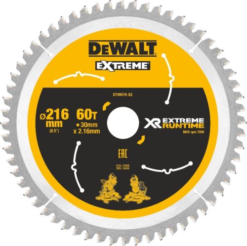 DeWALT Pilový kotouč (ideální pro pily FLEXVOLT), 216 x 30 mm, 60 zubů DT99570